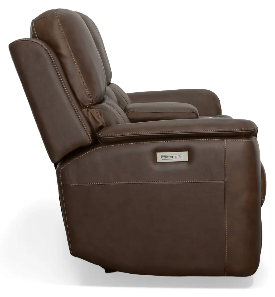 Flexsteel Furniture 1041-64PH-94671 Henry Burnt Umber Leather Power Reclining Loveseat with Console and Power Headrests and Lumbar Flexsteel Furniture 1041-64PH-94671 Henry Burnt Umber Leather Power Reclining Loveseat with Console and Power Headrests and Lumbar