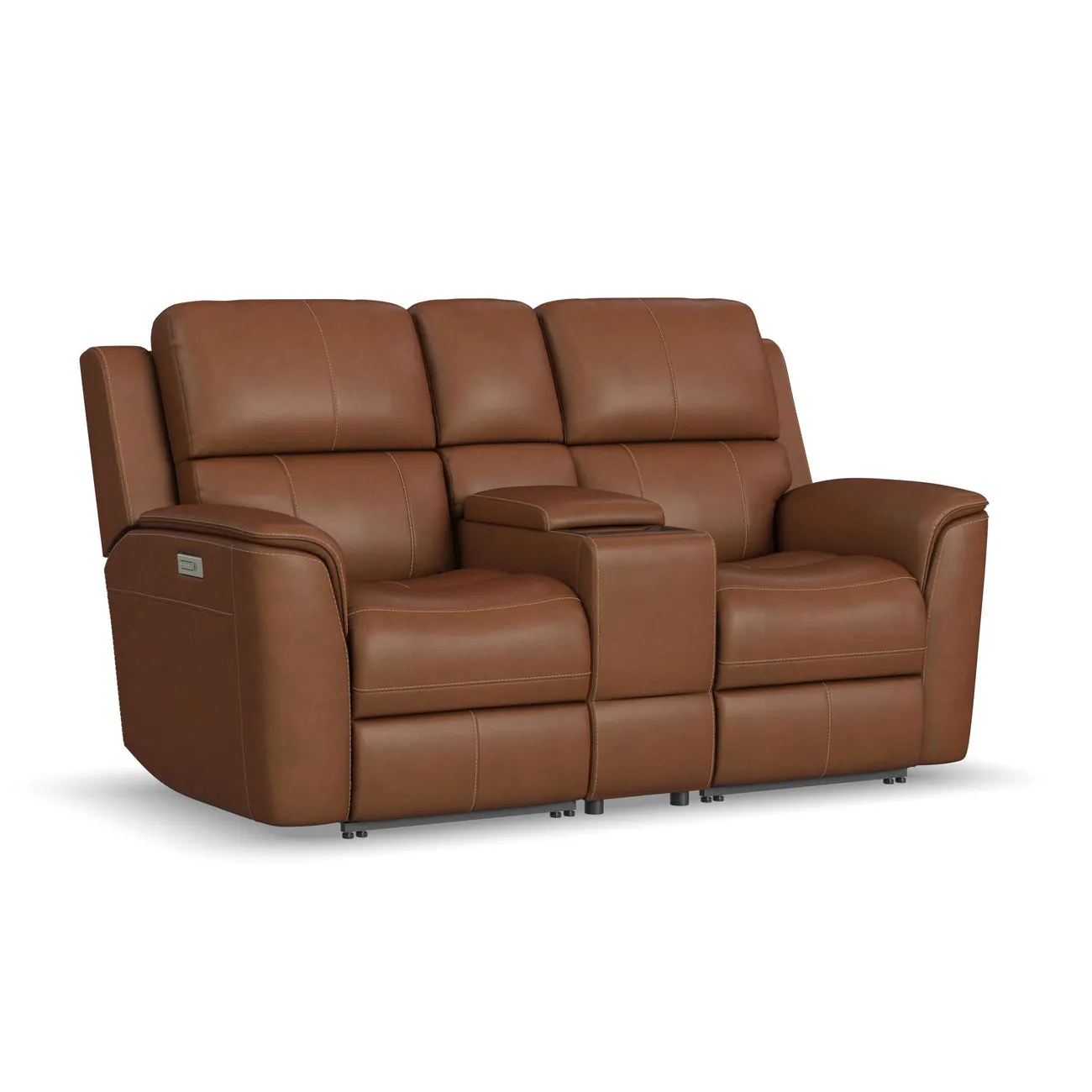 Flexsteel Furniture 1041-64PH-94672 Henry Caramel Leather Power Reclining Loveseat with Console and Power Headrests and Lumbar