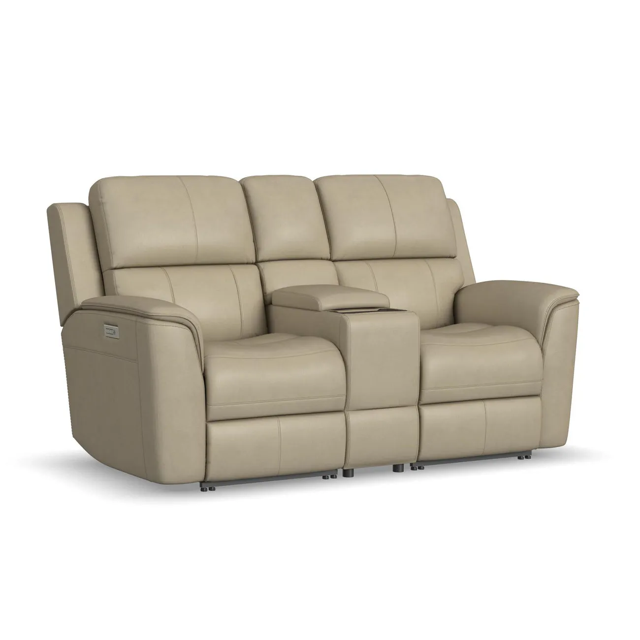 Flexsteel Furniture 1041-64PH-94680 Henry Beige Leather Power Reclining Loveseat with Console and Power Headrests and Lumbar