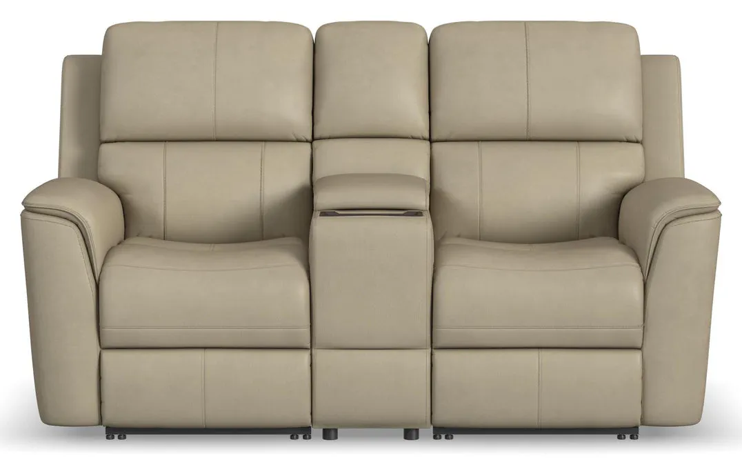 Flexsteel Furniture 1041-64PH-94680 Henry Beige Leather Power Reclining Loveseat with Console and Power Headrests and Lumbar Flexsteel Furniture 1041-64PH-94680 Henry Beige Leather Power Reclining Loveseat with Console and Power Headrests and Lumbar