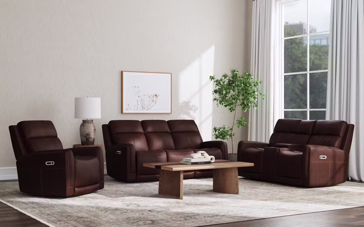 Flexsteel Furniture 1158-54GL-94671 Alister Burnt Umber Leather Power Gliding Recliner with Power Headrest and Lumbar Flexsteel Furniture 1158-54GL-94671 Alister Burnt Umber Leather Power Gliding Recliner with Power Headrest and Lumbar