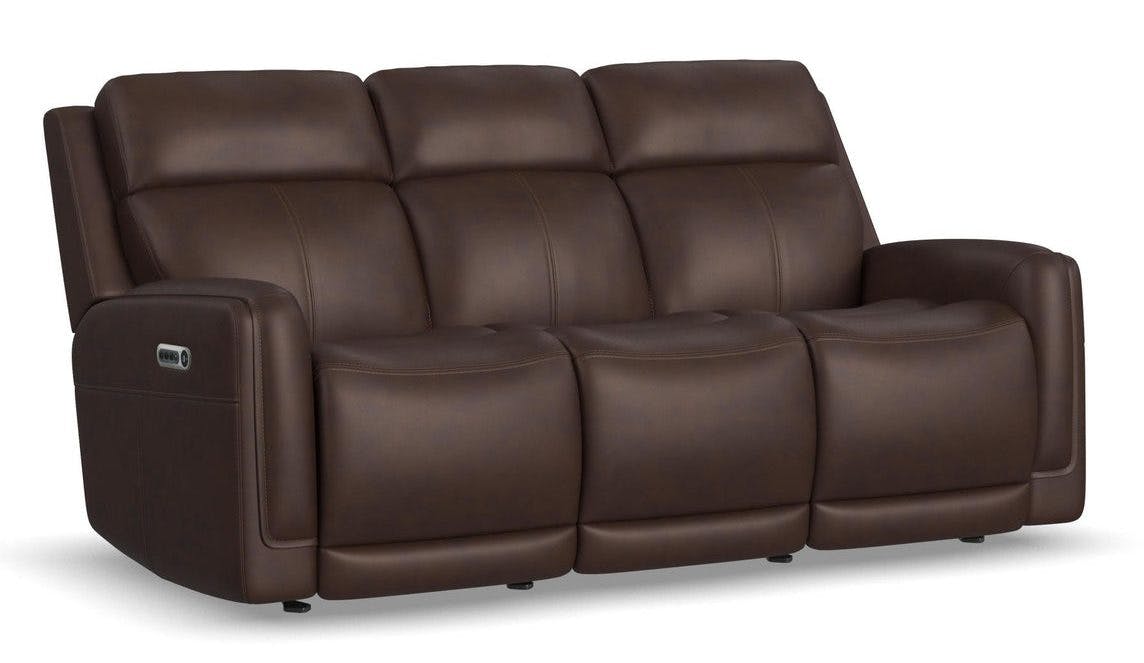 Flexsteel Furniture 1158-63GL-94671 Alister Burnt Umber Leather Power Gliding Sofa with Power Headrests and Lumbar