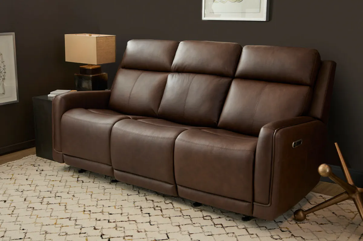 Flexsteel Furniture 1158-63GL-94671 Alister Burnt Umber Leather Power Gliding Sofa with Power Headrests and Lumbar Flexsteel Furniture 1158-63GL-94671 Alister Burnt Umber Leather Power Gliding Sofa with Power Headrests and Lumbar