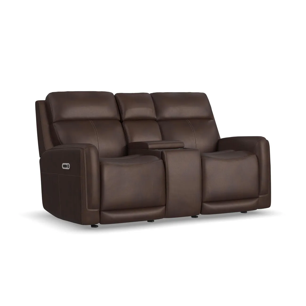Flexsteel Furniture 1158-64GL-94671 Alister Burnt Umber Leather Power Gliding Loveseat with Console, Power Headrests and Lumbar