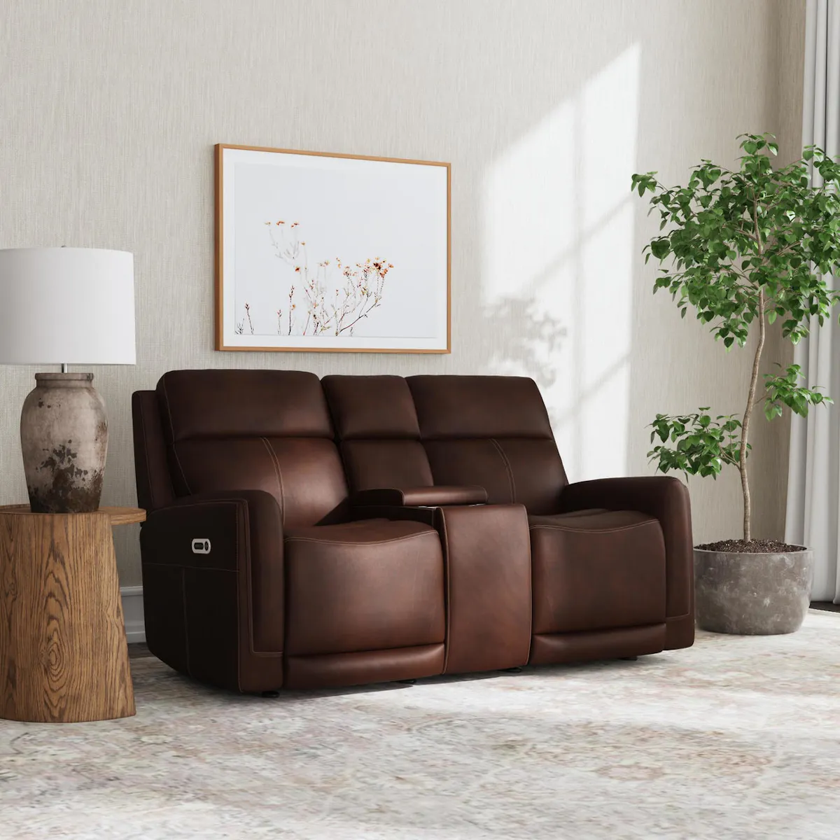 Flexsteel Furniture 1158-64GL-94671 Alister Burnt Umber Leather Power Gliding Loveseat with Console, Power Headrests and Lumbar Flexsteel Furniture 1158-64GL-94671 Alister Burnt Umber Leather Power Gliding Loveseat with Console, Power Headrests and Lumbar