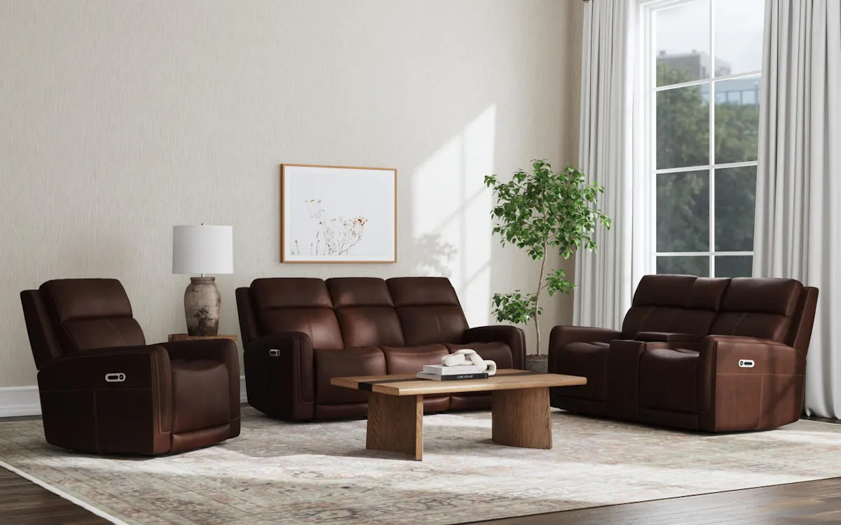Flexsteel Furniture 1158-64GL-94671 Alister Burnt Umber Leather Power Gliding Loveseat with Console, Power Headrests and Lumbar Flexsteel Furniture 1158-64GL-94671 Alister Burnt Umber Leather Power Gliding Loveseat with Console, Power Headrests and Lumbar