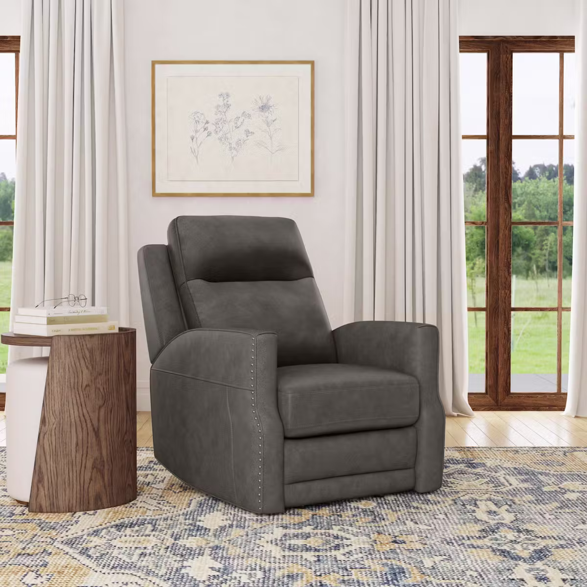 Flexsteel Furniture 1585-54PH-72702 Maxwell Cinder Leather Power Gliding Recliner with Power Headrest and Lumbar Flexsteel Furniture 1585-54PH-72702 Maxwell Cinder Leather Power Gliding Recliner with Power Headrest and Lumbar