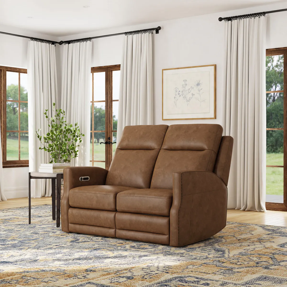 Flexsteel Furniture 1585-60PH-68572 Maxwell Cedar Leather Power Reclining Loveseat with Power Headrests and Lumbar Flexsteel Furniture 1585-60PH-68572 Maxwell Cedar Leather Power Reclining Loveseat with Power Headrests and Lumbar