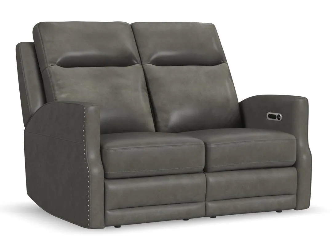 Flexsteel Furniture 1585-60PH-72702 Maxwell Cinder Leather Power Reclining Loveseat with Power Headrests and Lumbar
