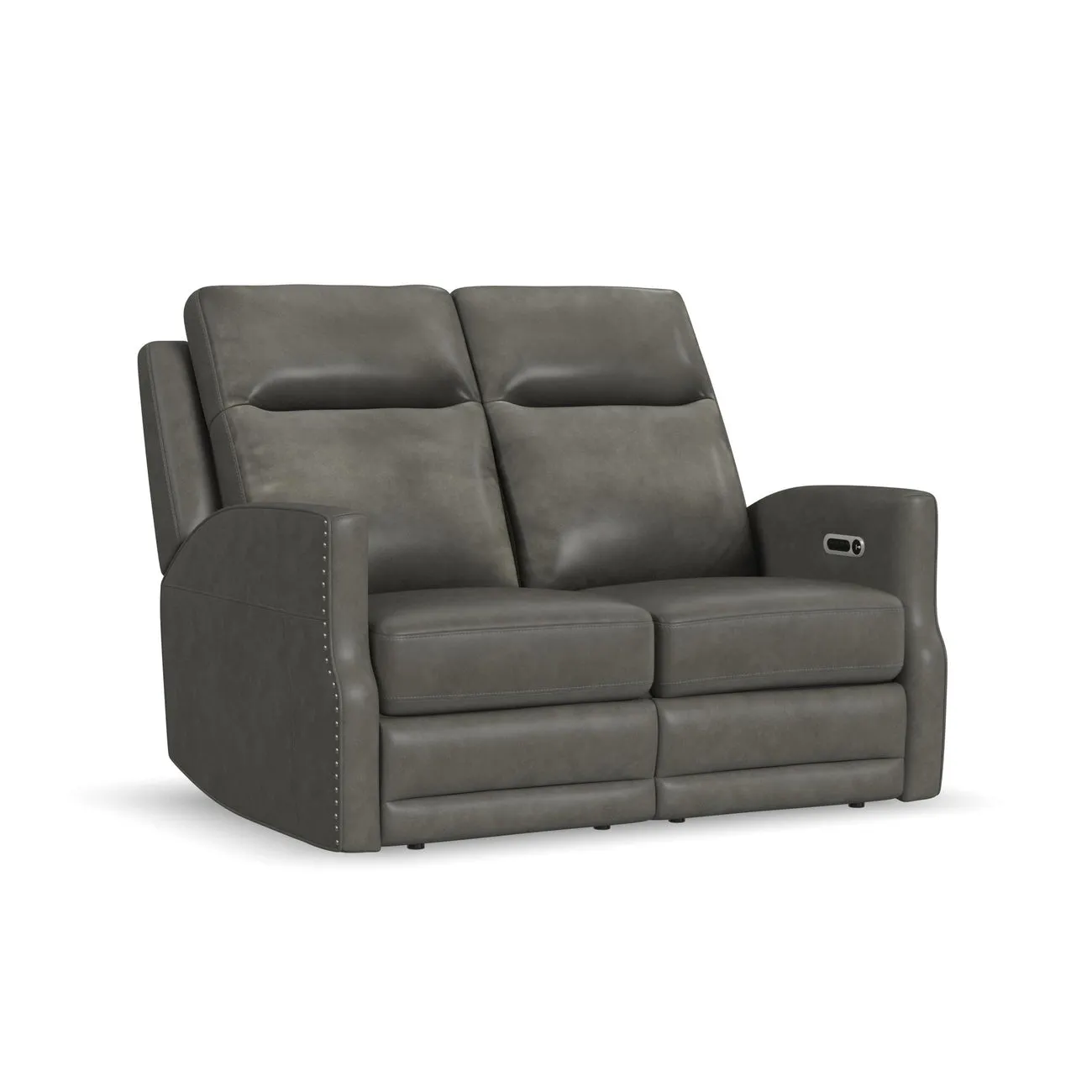 Flexsteel Furniture 1585-60PH-72702 Maxwell Cinder Leather Power Reclining Loveseat with Power Headrests and Lumbar