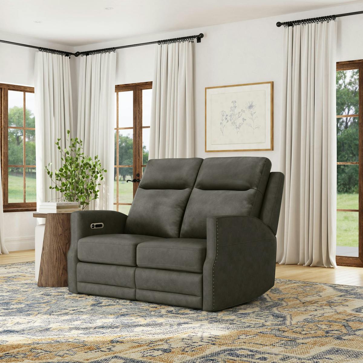 Flexsteel Furniture 1585-60PH-72702 Maxwell Cinder Leather Power Reclining Loveseat with Power Headrests and Lumbar Flexsteel Furniture 1585-60PH-72702 Maxwell Cinder Leather Power Reclining Loveseat with Power Headrests and Lumbar