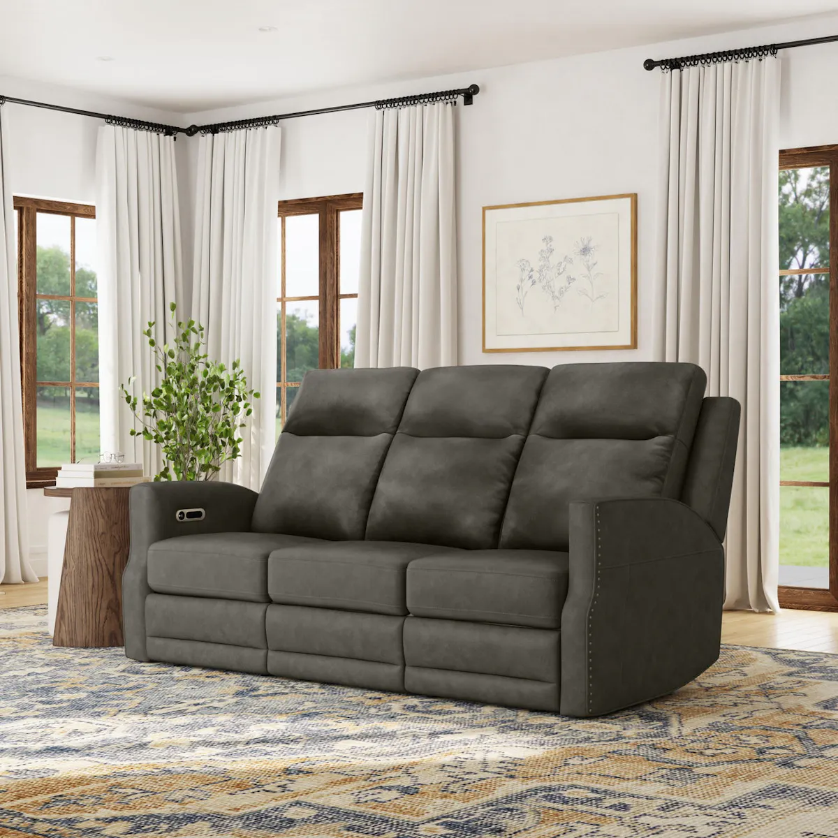 Flexsteel Furniture 1585-62PH-72702 Maxwell Cinder Leather Power Reclining Sofa with Power Headrests and Lumbar Flexsteel Furniture 1585-62PH-72702 Maxwell Cinder Leather Power Reclining Sofa with Power Headrests and Lumbar