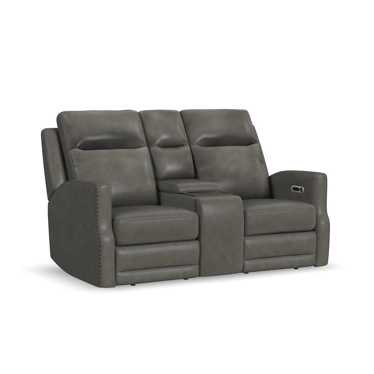 Flexsteel Furniture 1585-64PH-72702 Maxwell Cinder Leather Power Reclining Loveseat with Console, Power Headrests and Lumbar