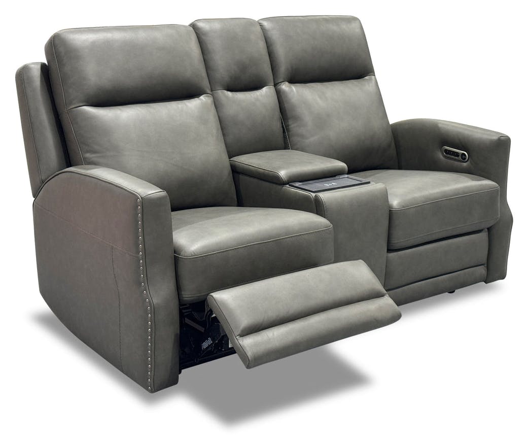 Flexsteel Furniture 1585-64PH-72702 Maxwell Cinder Leather Power Reclining Loveseat with Console, Power Headrests and Lumbar Flexsteel Furniture 1585-64PH-72702 Maxwell Cinder Leather Power Reclining Loveseat with Console, Power Headrests and Lumbar