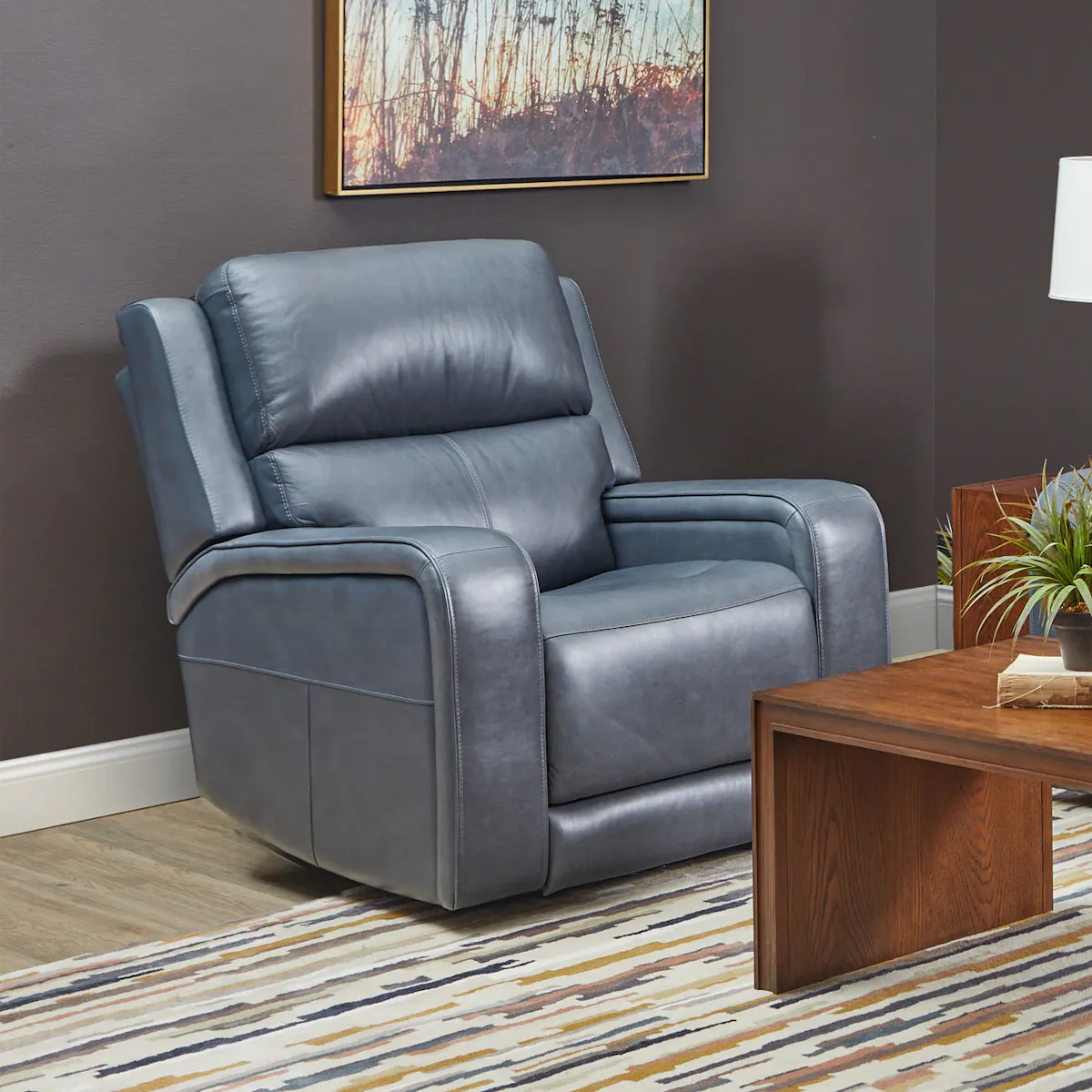 Flexsteel Furniture 1750-50P5-73440 Oasis Storm Leather Power Recliner with Power Headrest, Lumbar, Heat and Massage Flexsteel Furniture 1750-50P5-73440 Oasis Storm Leather Power Recliner with Power Headrest, Lumbar, Heat and Massage