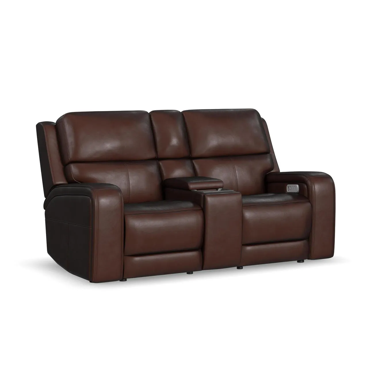 Flexsteel Furniture 1750-64P5-70570 Oasis Truffle Leather Power Reclining Loveseat with Console, Power Headrests, Lumbar, Heat and Massage