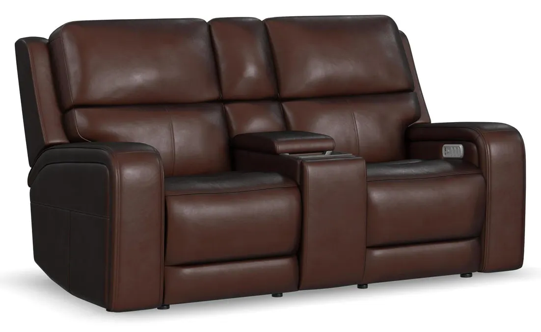 Flexsteel Furniture 1750-64P5-70570 Oasis Truffle Leather Power Reclining Loveseat with Console, Power Headrests, Lumbar, Heat and Massage Flexsteel Furniture 1750-64P5-70570 Oasis Truffle Leather Power Reclining Loveseat with Console, Power Headrests, Lumbar, Heat and Massage