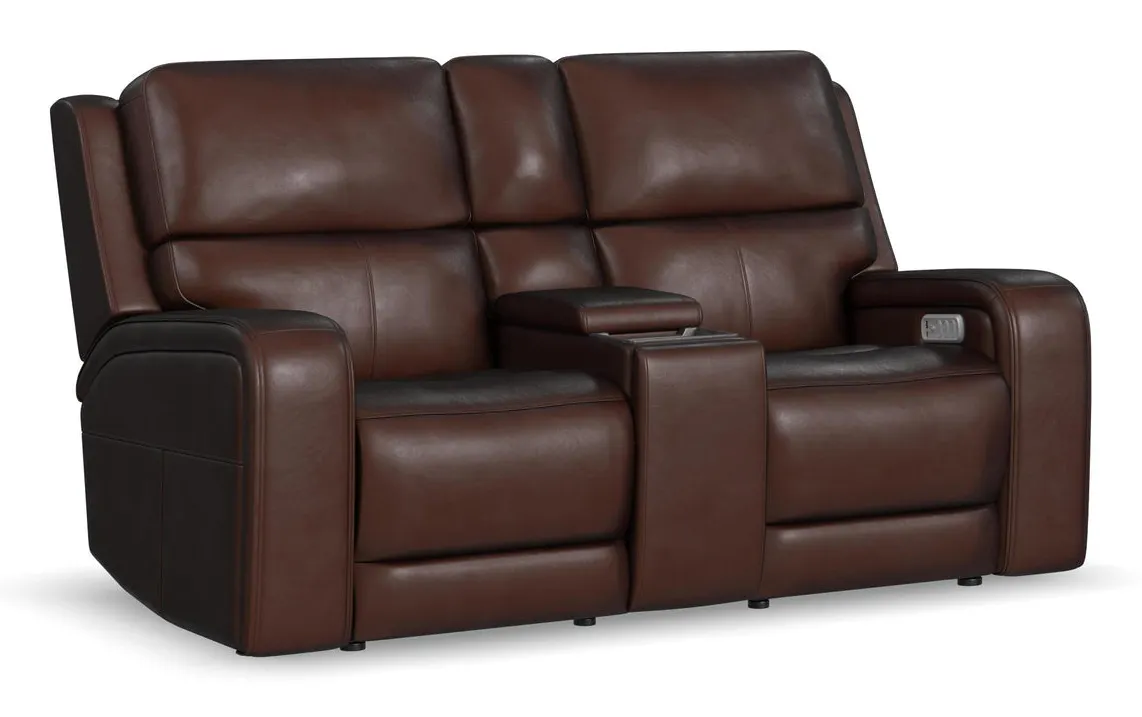 Flexsteel Furniture 1750-64P5-70570 Oasis Truffle Leather Power Reclining Loveseat with Console, Power Headrests, Lumbar, Heat and Massage Flexsteel Furniture 1750-64P5-70570 Oasis Truffle Leather Power Reclining Loveseat with Console, Power Headrests, Lumbar, Heat and Massage