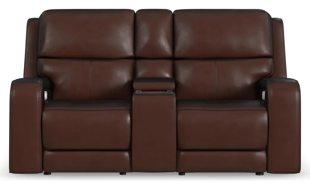 Flexsteel Furniture 1750-64P5-70570 Oasis Truffle Leather Power Reclining Loveseat with Console, Power Headrests, Lumbar, Heat and Massage Flexsteel Furniture 1750-64P5-70570 Oasis Truffle Leather Power Reclining Loveseat with Console, Power Headrests, Lumbar, Heat and Massage