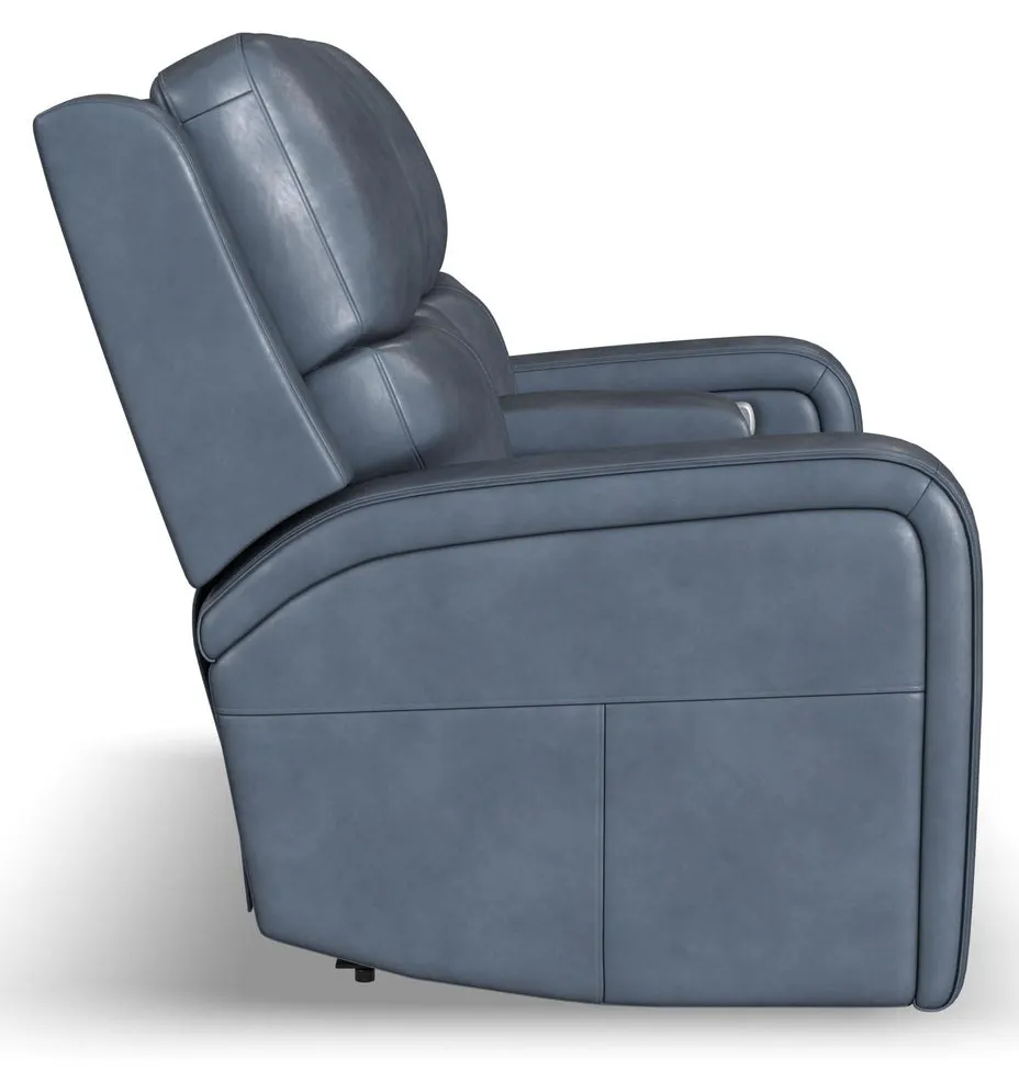 Flexsteel Furniture 1750-64P5-73440 Oasis Storm Leather Power Reclining Loveseat with Console, Power Headrests, Lumbar, Heat and Massage Flexsteel Furniture 1750-64P5-73440 Oasis Storm Leather Power Reclining Loveseat with Console, Power Headrests, Lumbar, Heat and Massage