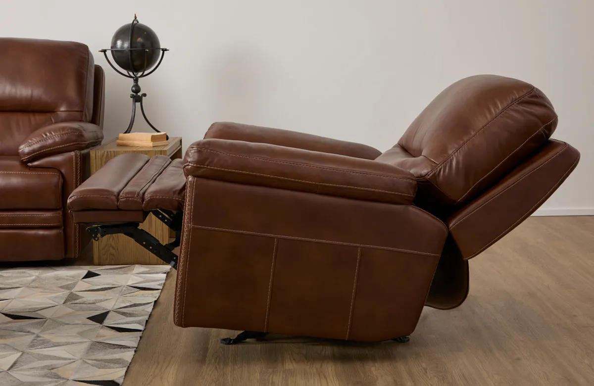 Flexsteel Furniture 1825-54PH-90772 David Pecan Leather Power Gliding Recliner with Power Headrest and Lumbar Flexsteel Furniture 1825-54PH-90772 David Pecan Leather Power Gliding Recliner with Power Headrest and Lumbar