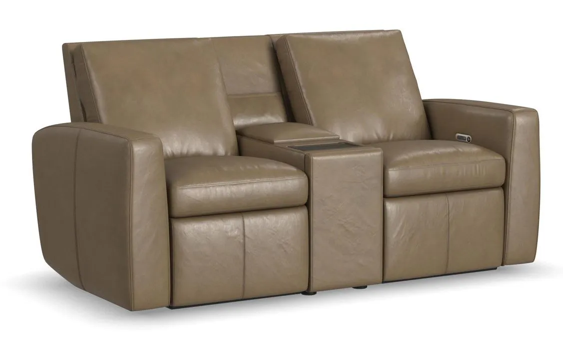 Flexsteel Furniture 1865-604P-73401 Aria Fawn Leather Power Reclining Loveseat with Console