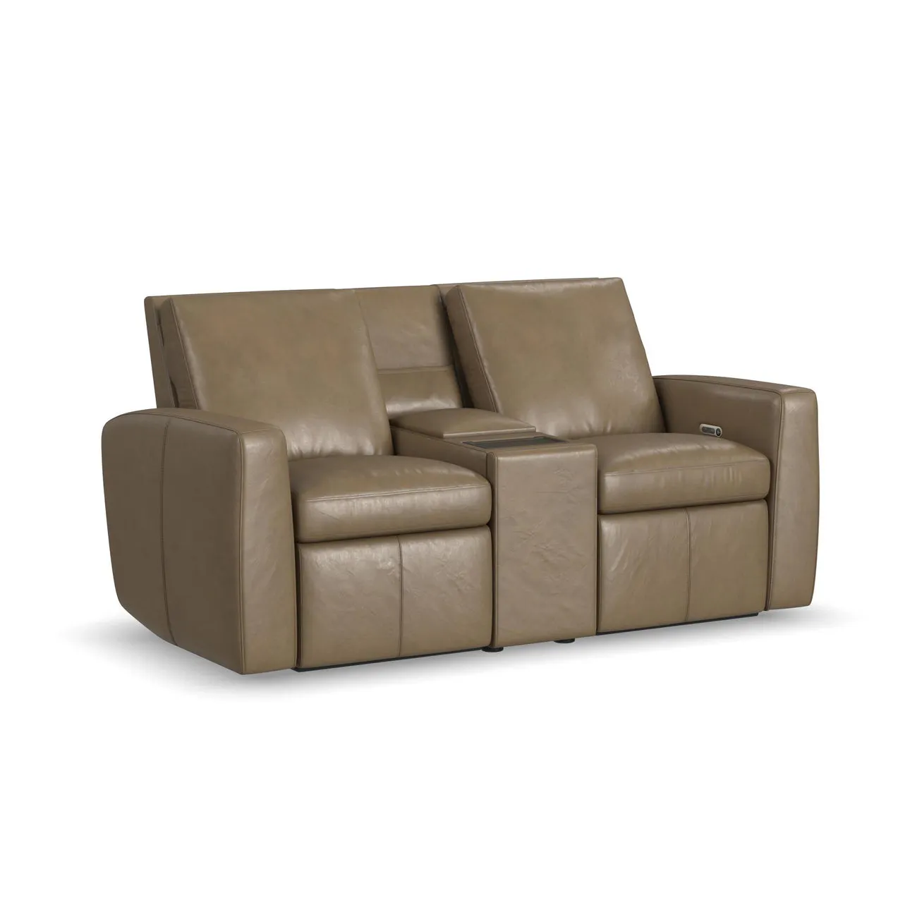 Flexsteel Furniture 1865-604P-73401 Aria Fawn Leather Power Reclining Loveseat with Console