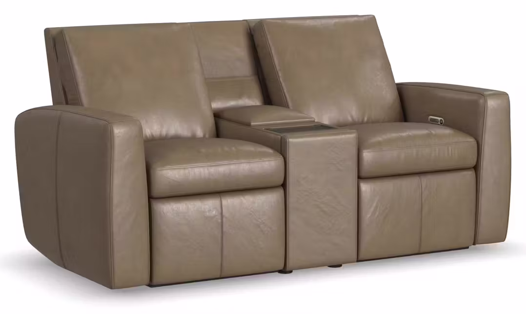 Flexsteel Furniture 1865-604P-73401 Aria Fawn Leather Power Reclining Loveseat with Console Flexsteel Furniture 1865-604P-73401 Aria Fawn Leather Power Reclining Loveseat with Console