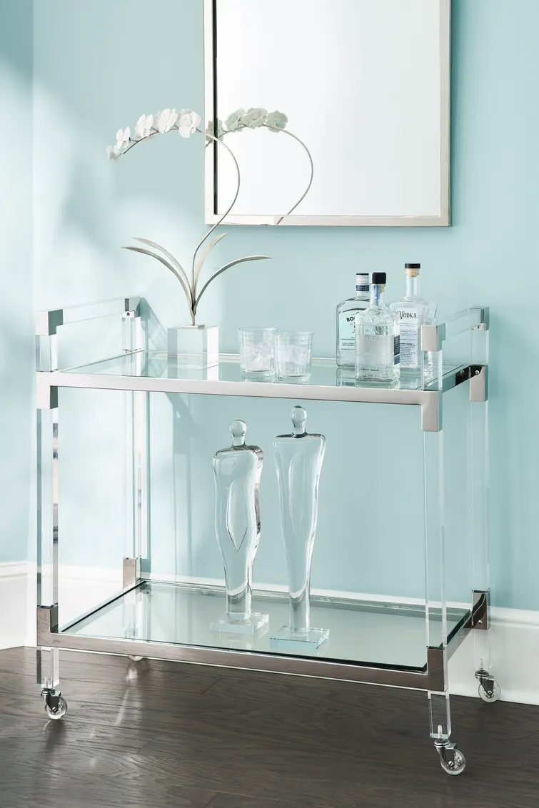 Chelsea House 384791 Acrylic Bar Cart Nickel Chelsea House 384791 Acrylic Bar Cart Nickel