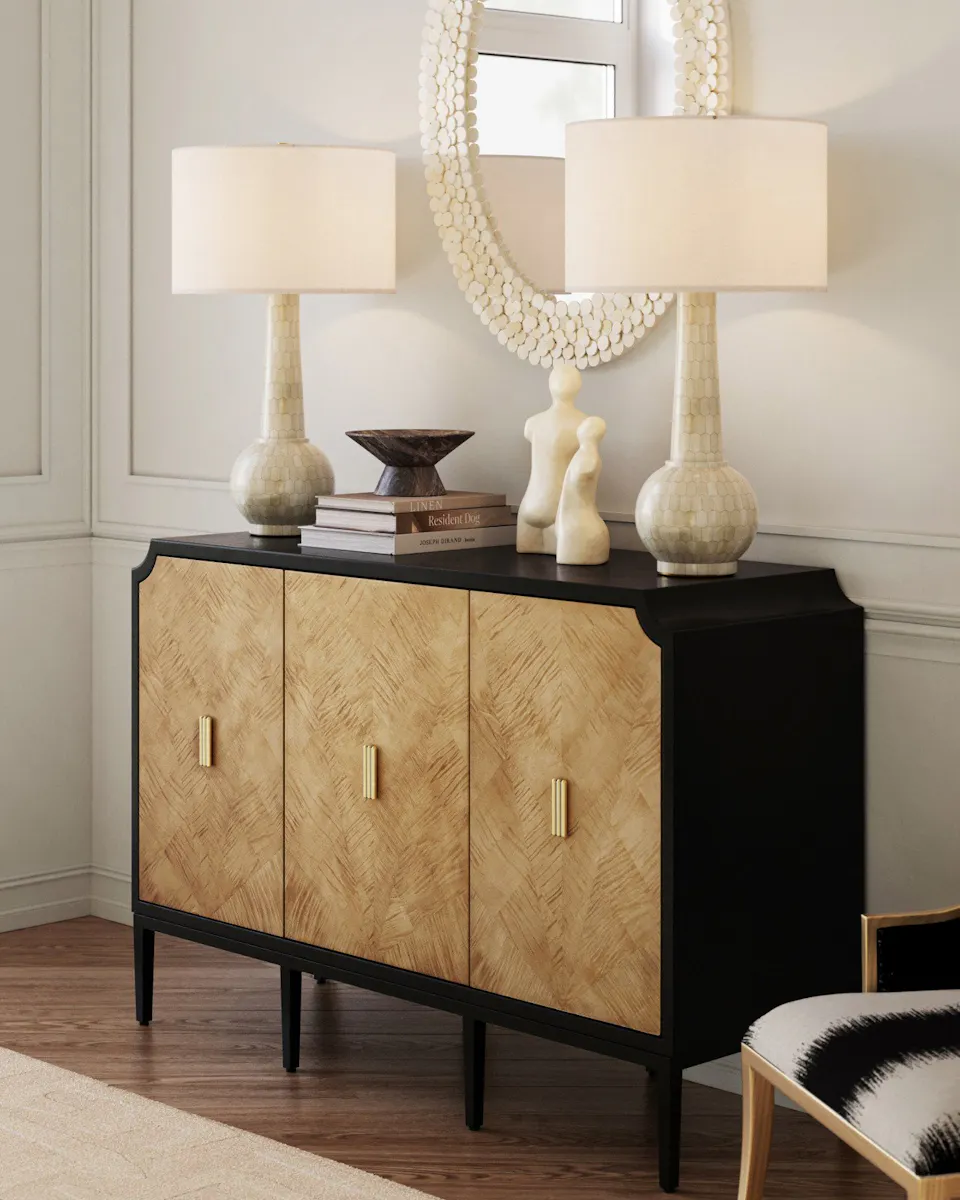 Currey and Company 3000-0270 Kallista Taupe Cabinet Currey and Company 3000-0270 Kallista Taupe Cabinet