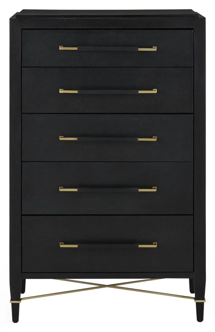 Currey and Company 3000-0248 Verona Black Five-Drawer Chest Currey and Company 3000-0248 Verona Black Five-Drawer Chest