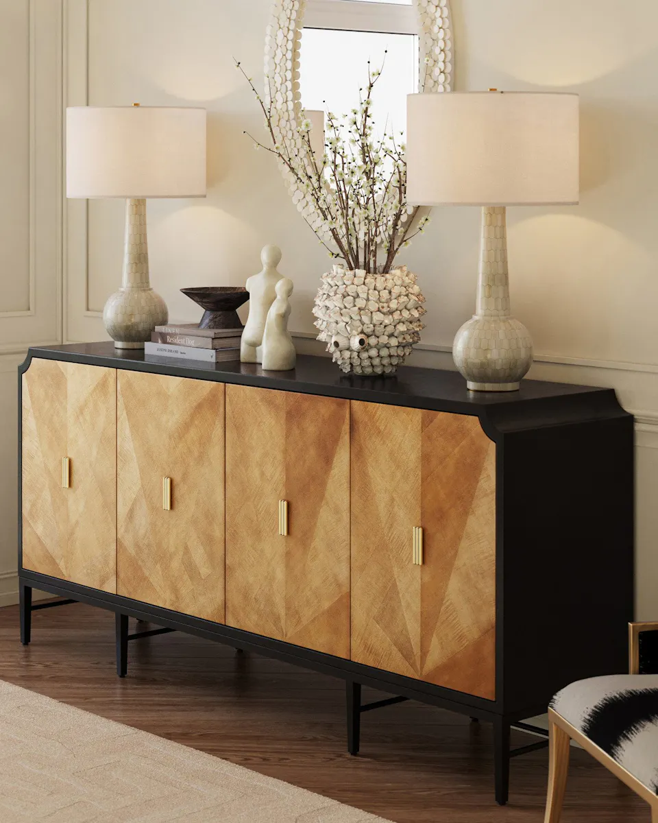 Currey and Company 3000-0271 Kallista Taupe Credenza Currey and Company 3000-0271 Kallista Taupe Credenza