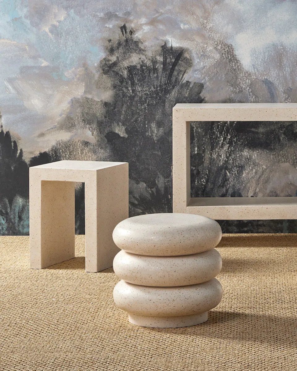 Currey and Company 2000-0044 Cusani Ivory Terrazzo Stool Currey and Company 2000-0044 Cusani Ivory Terrazzo Stool