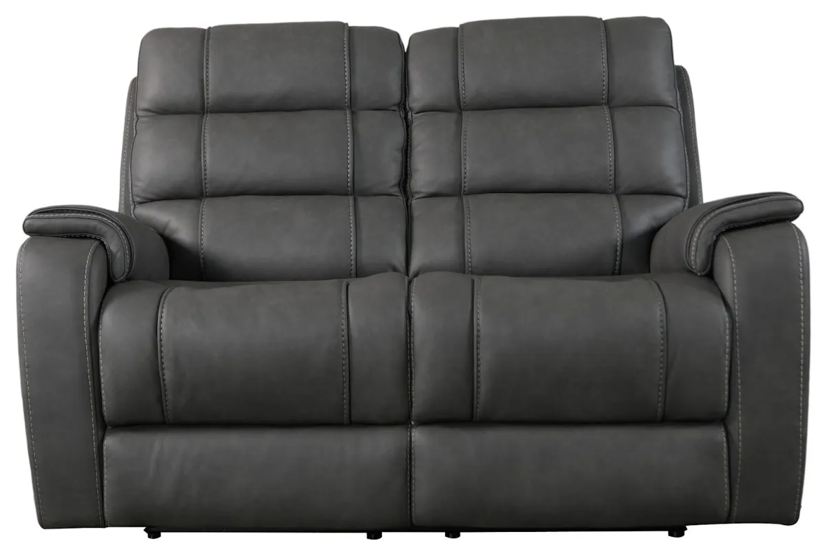 Bassett Club Level 3732-P42G Wendell Power Motion Loveseat Gunmetal Leather Bassett Club Level 3732-P42G Wendell Power Motion Loveseat Gunmetal Leather
