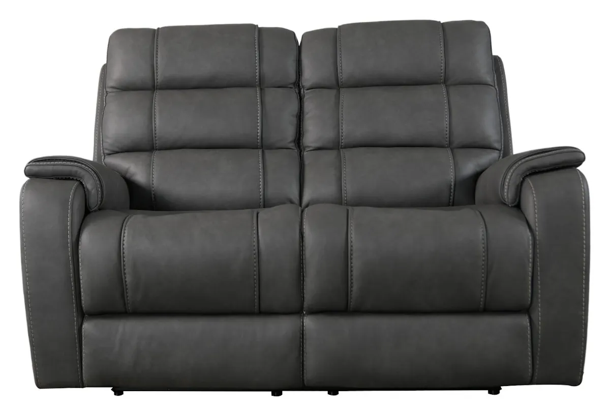 Bassett Club Level 3732-P42G Wendell Power Motion Loveseat Gunmetal Leather Bassett Club Level 3732-P42G Wendell Power Motion Loveseat Gunmetal Leather