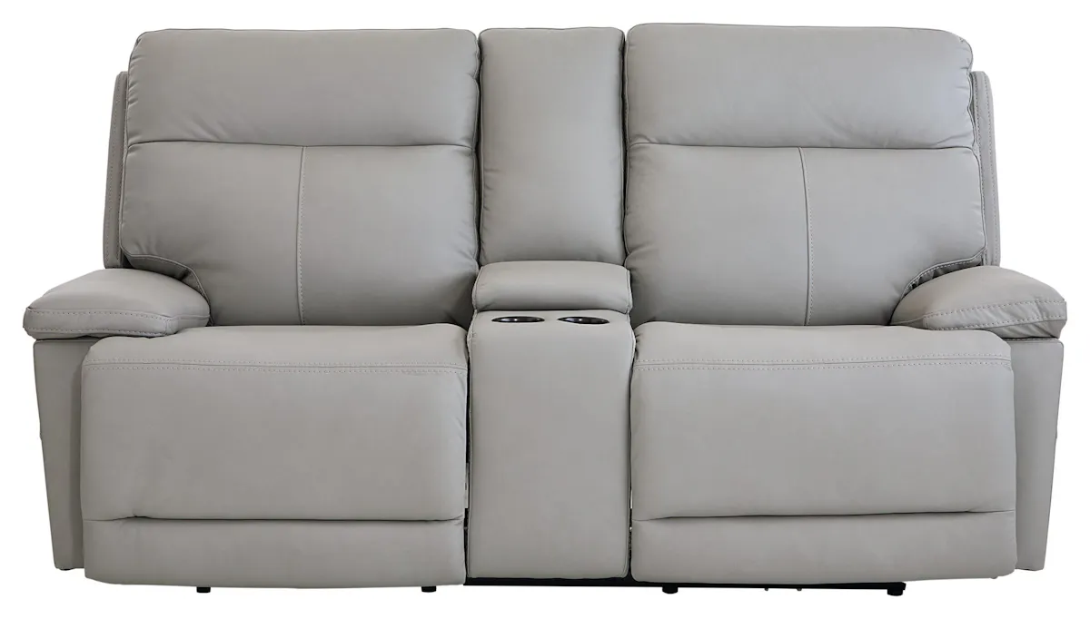 Bassett Club Level 3733-PC42G Fletcher Power Motion Loveseat Console Gray Leather Bassett Club Level 3733-PC42G Fletcher Power Motion Loveseat Console Gray Leather