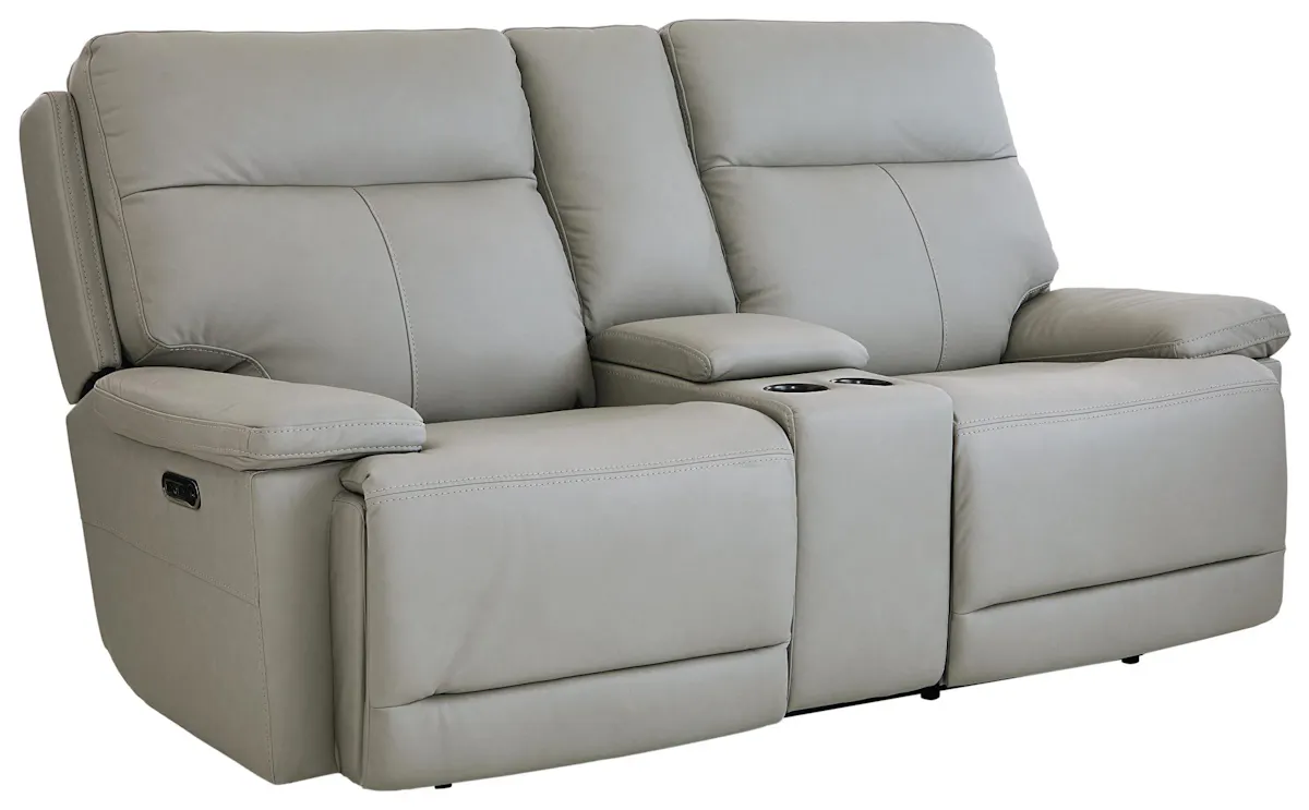Bassett Club Level 3733-PC42G Fletcher Power Motion Loveseat Console Gray Leather Bassett Club Level 3733-PC42G Fletcher Power Motion Loveseat Console Gray Leather