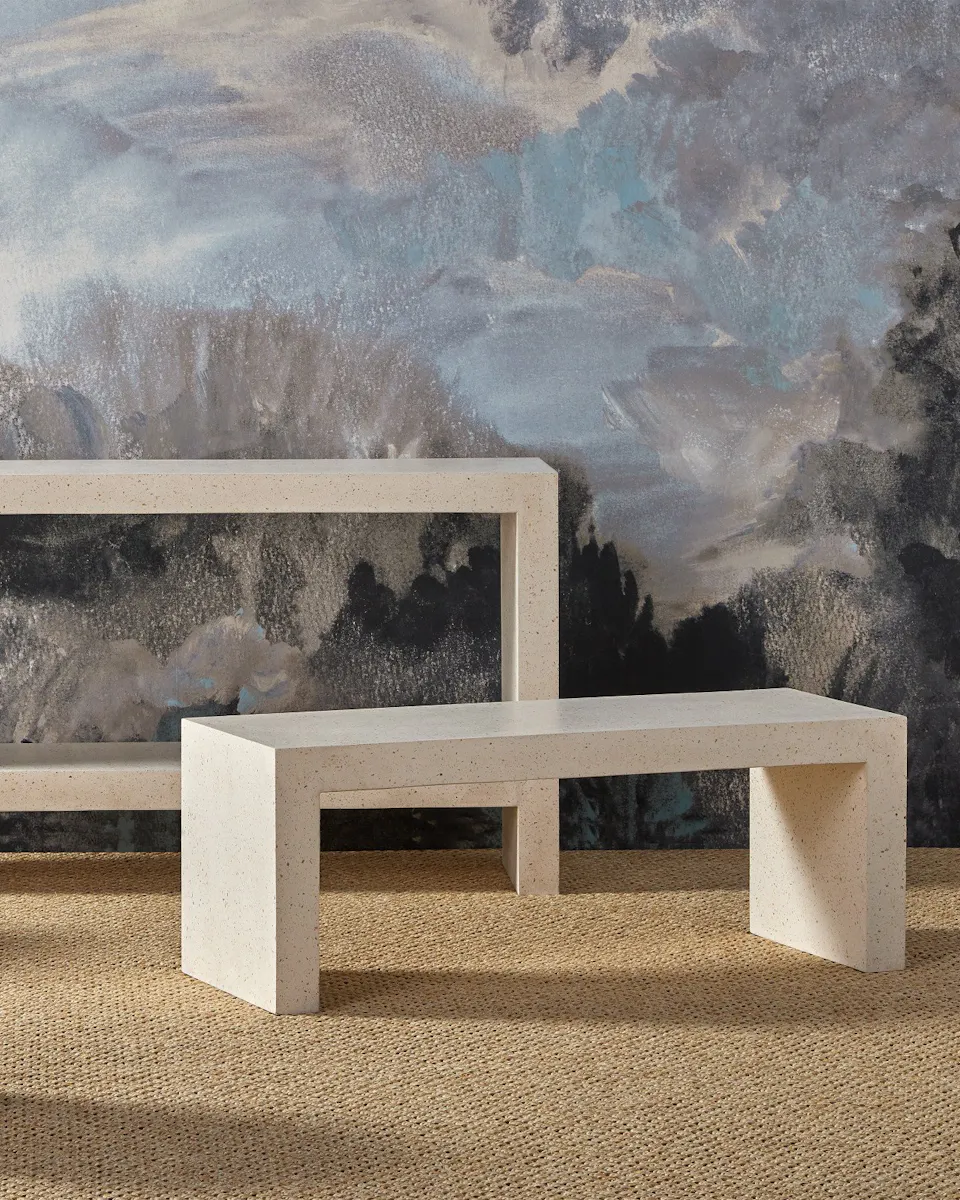 Currey and Company 2000-0040 Carson Ivory Terrazzo Bench Currey and Company 2000-0040 Carson Ivory Terrazzo Bench