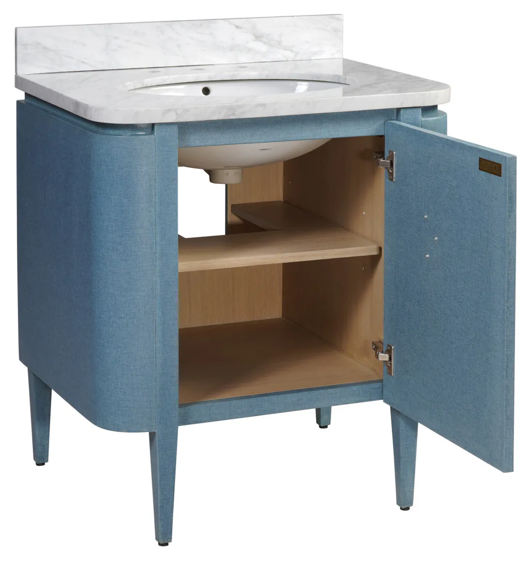 Currey and Company 3800-0005 Briallen 30 inch Blue Linen Vanity with Oval Undermount Sink Currey and Company 3800-0005 Briallen 30 inch Blue Linen Vanity with Oval Undermount Sink