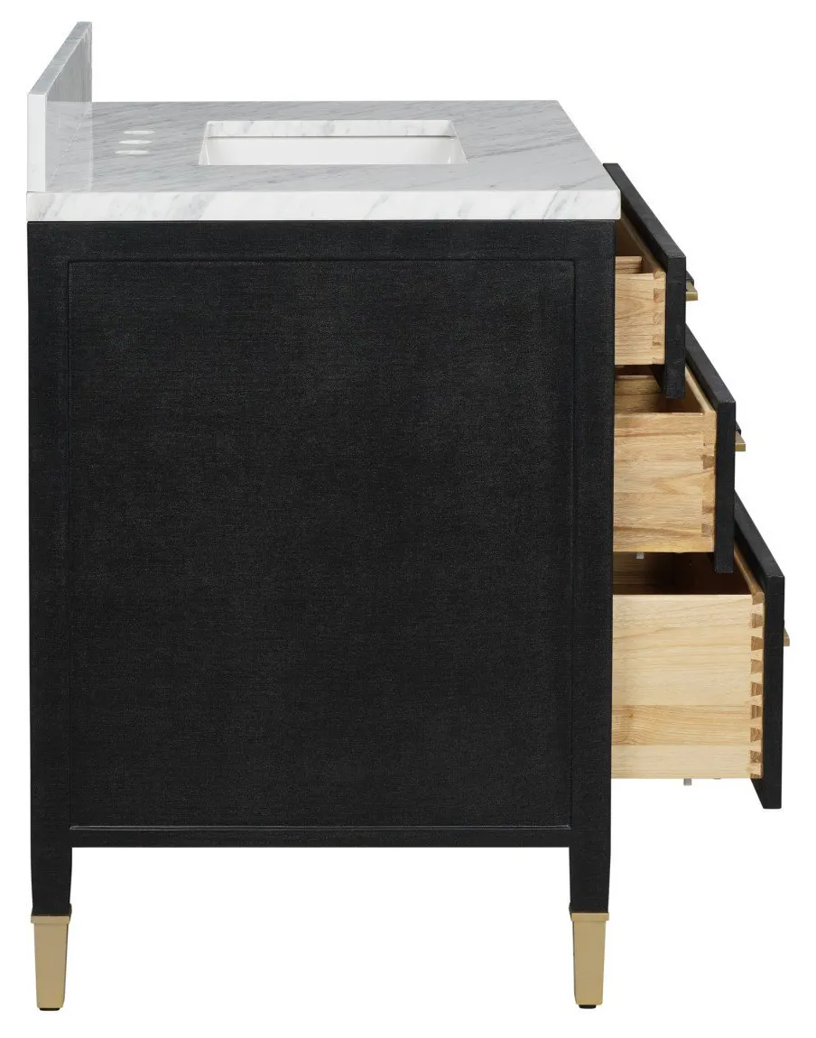 Currey and Company 3800-0006 Verona 36 inch Black Linen Vanity with Rectangular Undermount Sink Currey and Company 3800-0006 Verona 36 inch Black Linen Vanity with Rectangular Undermount Sink