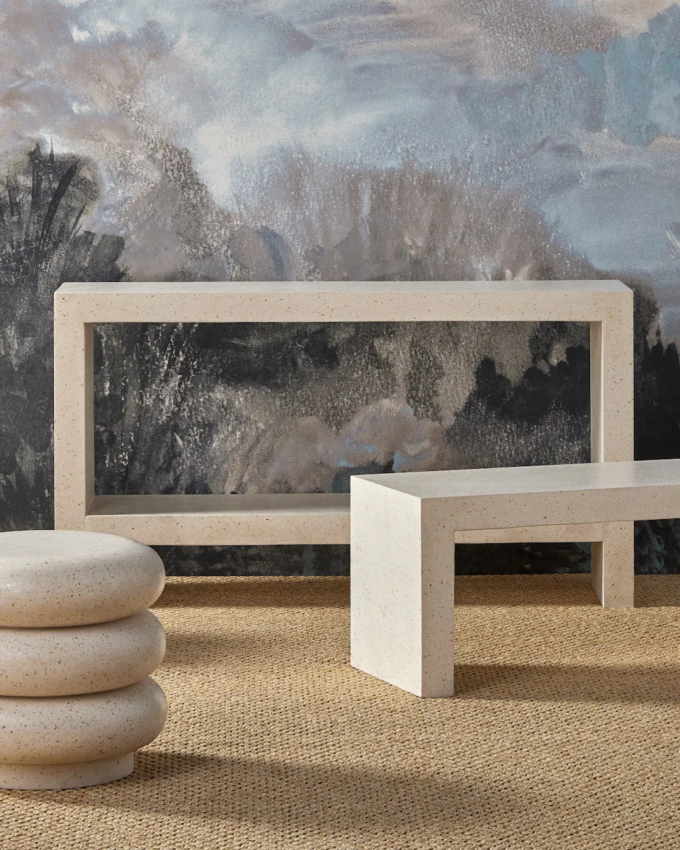 Currey and Company 2000-0039 Carson Ivory Terrazzo Console Table Currey and Company 2000-0039 Carson Ivory Terrazzo Console Table