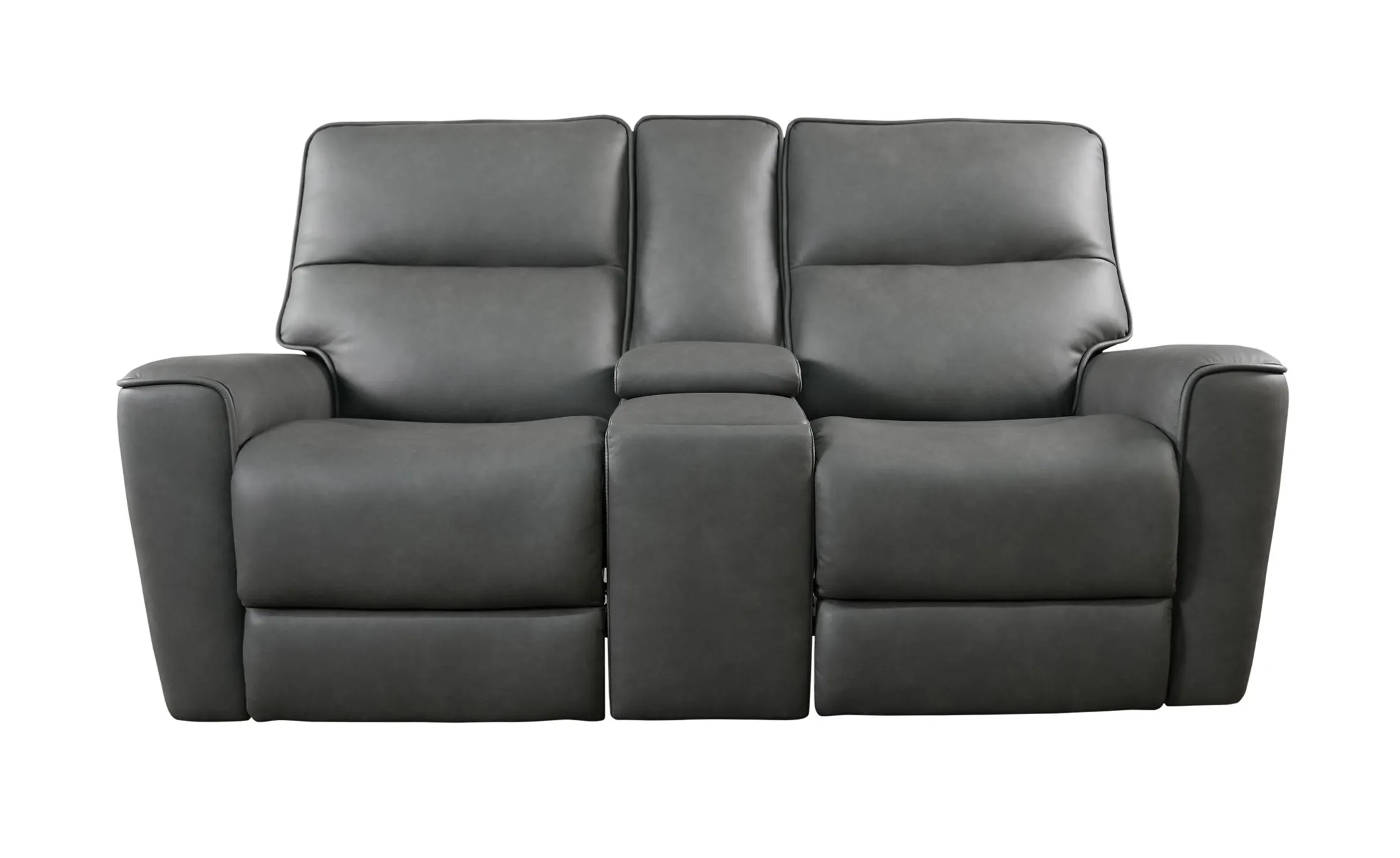 Bassett Club Level 3797-PC42G Kenneth Power Motion Loveseat Console Gunmetal Leather