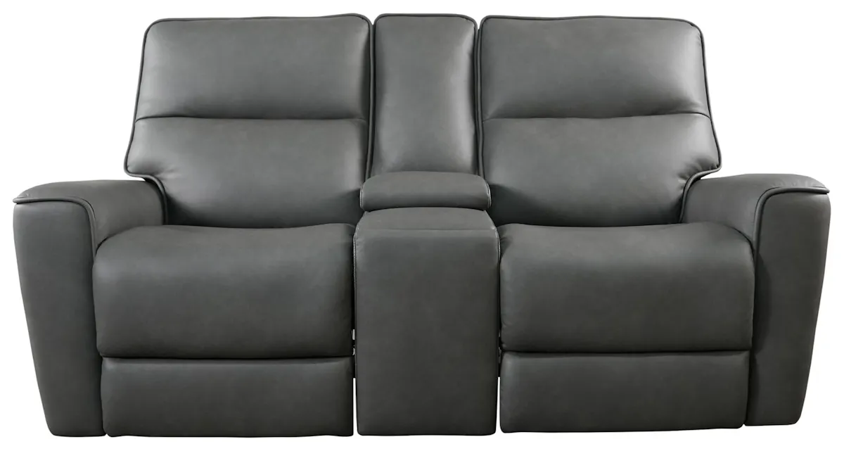 Bassett Club Level 3797-PC42G Kenneth Power Motion Loveseat Console Gunmetal Leather Bassett Club Level 3797-PC42G Kenneth Power Motion Loveseat Console Gunmetal Leather