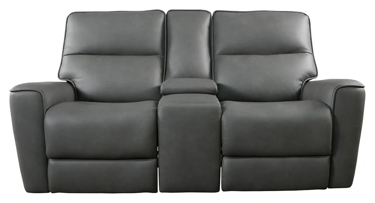 Bassett Club Level 3797-PC42G Kenneth Power Motion Loveseat Console Gunmetal Leather Bassett Club Level 3797-PC42G Kenneth Power Motion Loveseat Console Gunmetal Leather