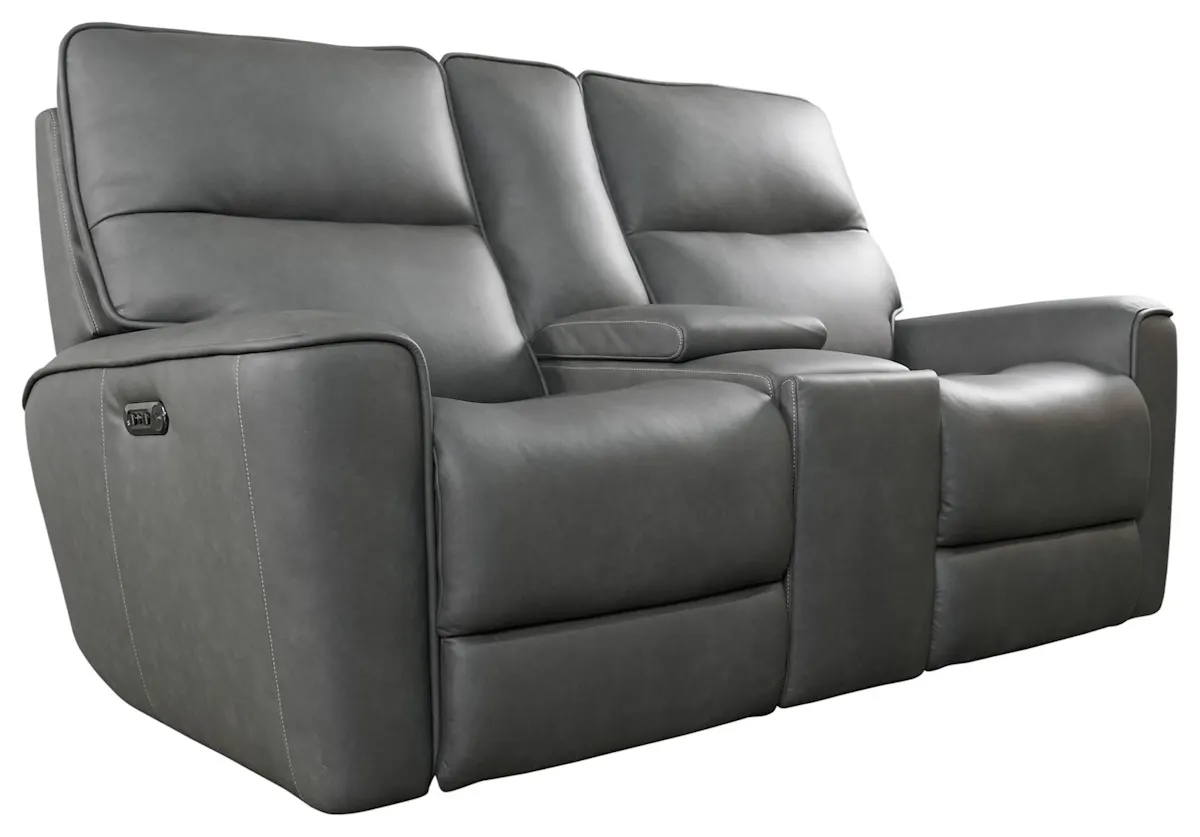 Bassett Club Level 3797-PC42G Kenneth Power Motion Loveseat Console Gunmetal Leather Bassett Club Level 3797-PC42G Kenneth Power Motion Loveseat Console Gunmetal Leather