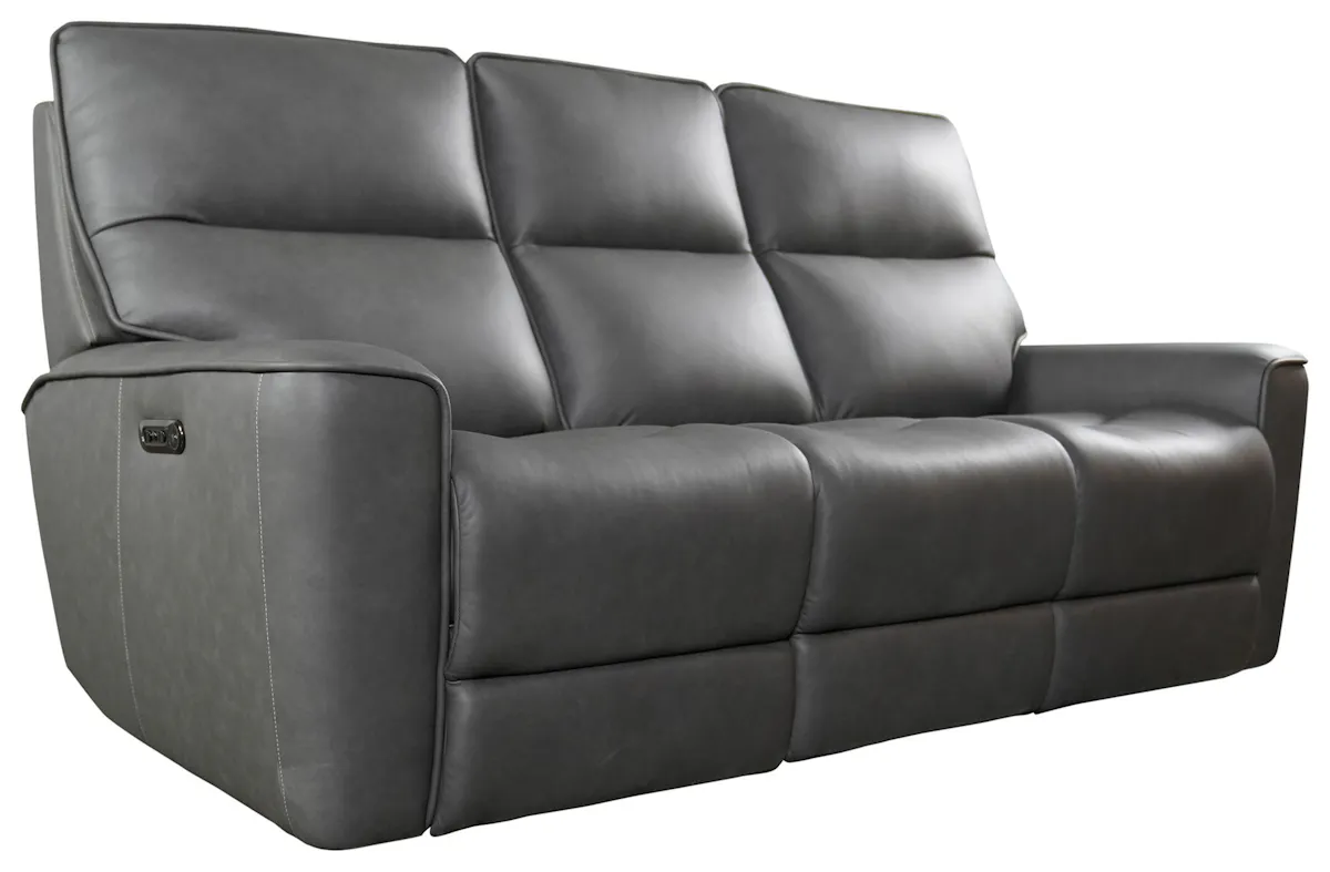 Bassett Club Level 3797-P62G Kenneth Power Motion Sofa Gunmetal Leather Bassett Club Level 3797-P62G Kenneth Power Motion Sofa Gunmetal Leather