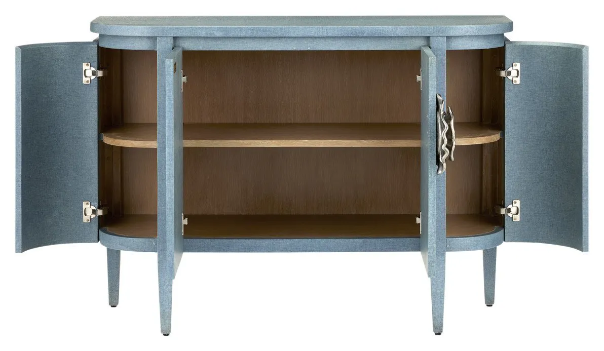 Currey and Company 3000-0280 Briallen Blue Demi-Lune Cabinet Currey and Company 3000-0280 Briallen Blue Demi-Lune Cabinet