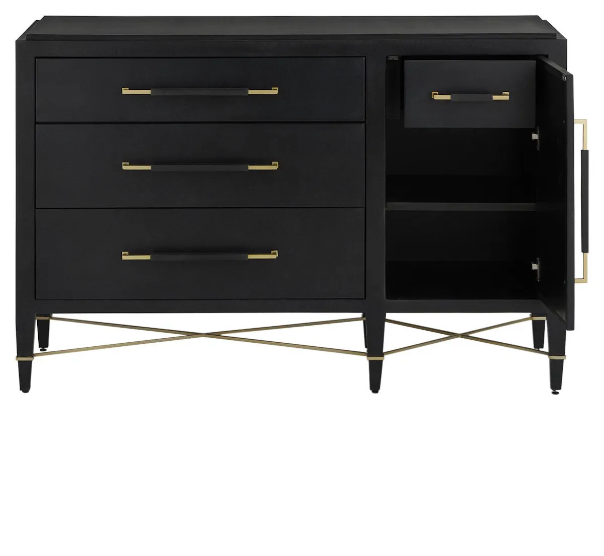 Currey and Company 3000-0250 Verona Black Three-Drawer Chest Currey and Company 3000-0250 Verona Black Three-Drawer Chest