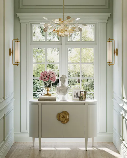 Currey and Company 3000-0201 Briallen White Demi-Lune Cabinet Currey and Company 3000-0201 Briallen White Demi-Lune Cabinet