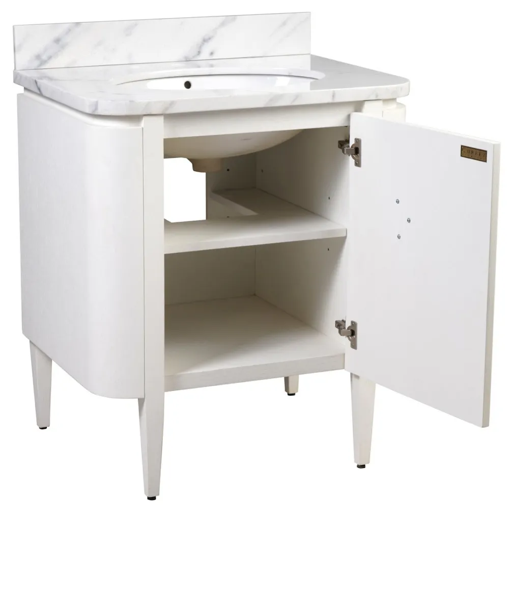 Currey and Company 3800-0004 Briallen 30 inch White Vanity with Oval Undermount Sink Currey and Company 3800-0004 Briallen 30 inch White Vanity with Oval Undermount Sink